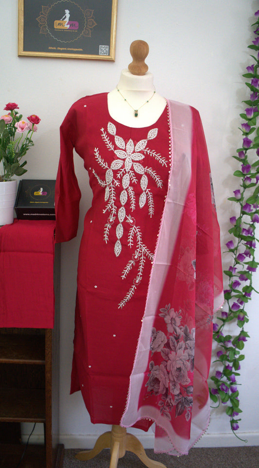 Designer Party Wear 3 piece set - Kurti, bottom and dupatta -Pink