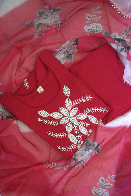 Designer Party Wear 3 piece set - Kurti, bottom and dupatta -Pink