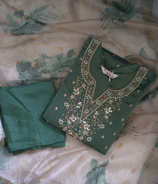 Designer Party Wear 3 piece set - Kurti, bottom and dupatta -Green