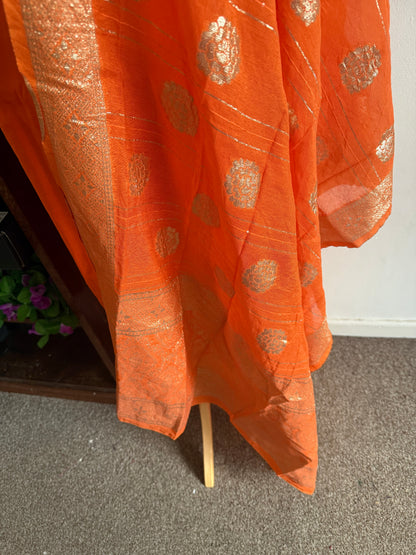 Party Wear 3 Piece Kurti Set-Top, Bottom and Dupatta-Orange