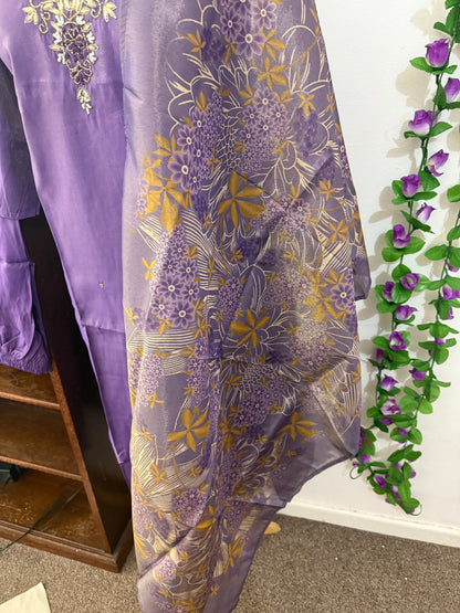 Semi Party Wear 3 piece set - Kurti, bottom and dupatta - Purple