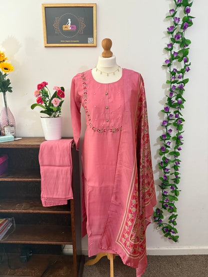 Semi Party Wear 3 piece set - Kurti, bottom and dupatta - Baby Pink