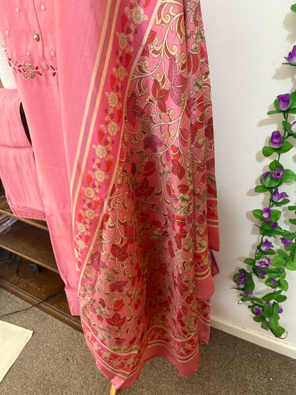 Semi Party Wear 3 piece set - Kurti, bottom and dupatta - Baby Pink