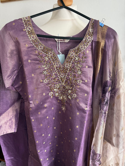 Designer Party Wear 3 piece set - Kurti, bottom and dupatta -Lavender
