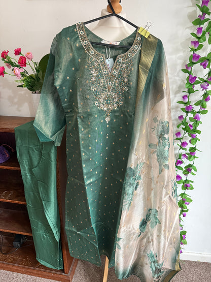 Designer Party Wear 3 piece set - Kurti, bottom and dupatta -Green