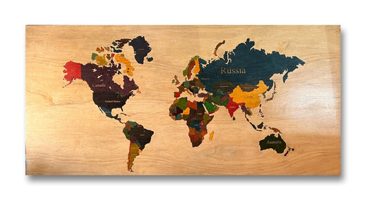 Rustic Russian Birch World Map Art
