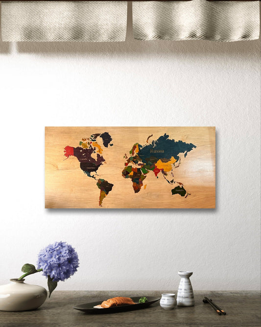 Rustic Russian Birch World Map Art