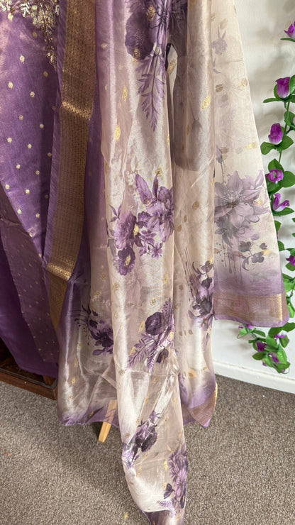 Designer Party Wear 3 piece set - Kurti, bottom and dupatta -Lavender
