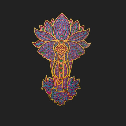 Colourful Standing Elephant With Lotus Multilayer Mandala Wall Hanging Art