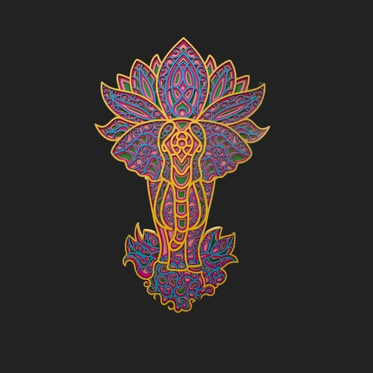 Colourful Standing Elephant With Lotus Multilayer Mandala Wall Hanging Art