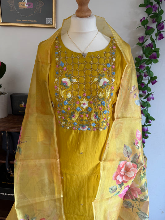 Viscose Designer 3 piece Kurti with bottom dupatta - Mustard Yellow