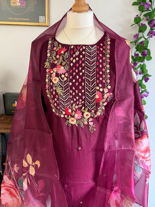 Viscose Designer 3 piece Kurti with bottom dupatta - Wine