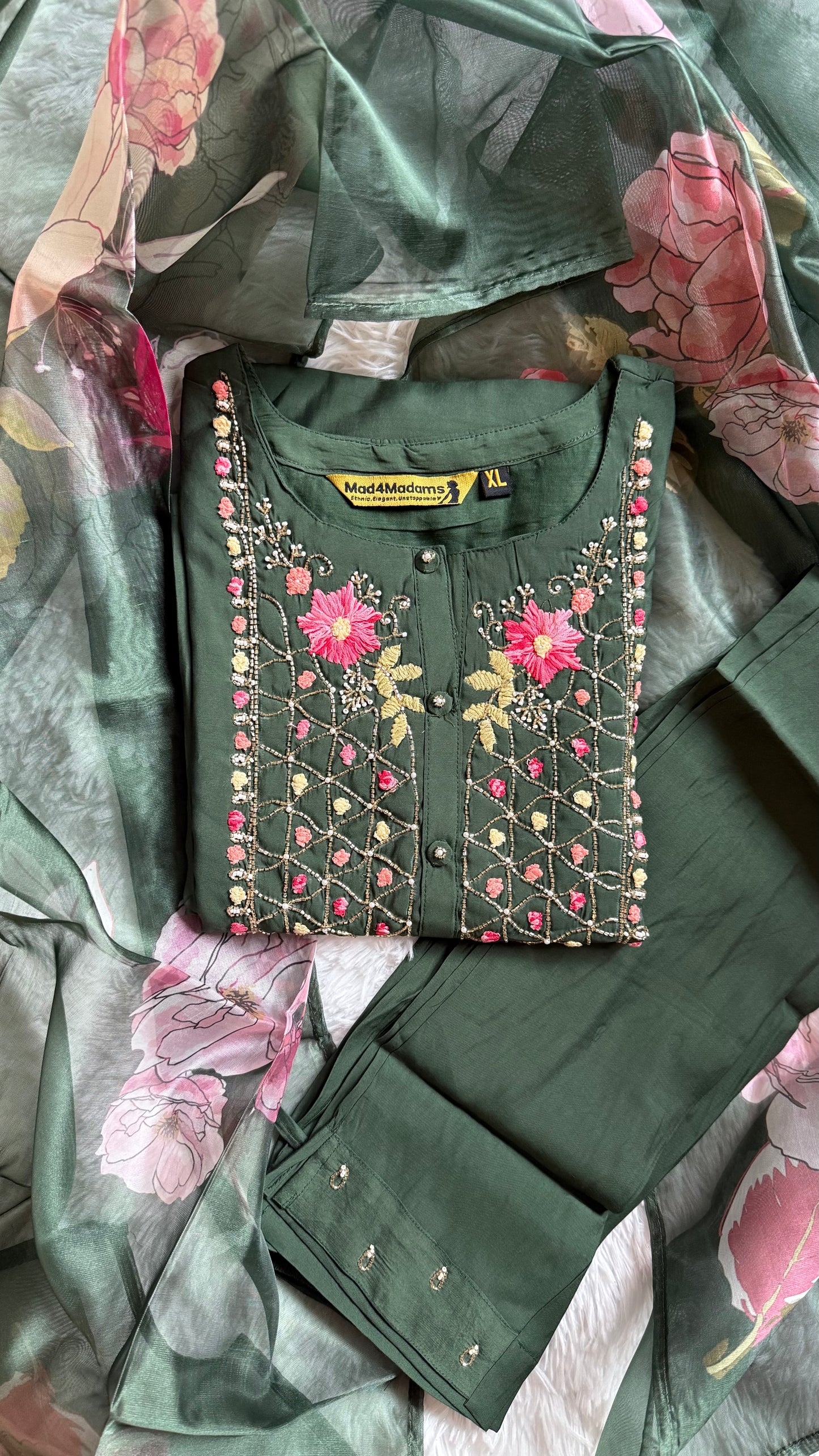 Viscose Designer 3 piece Kurti with bottom dupatta - Green