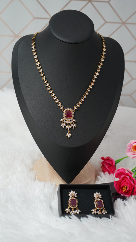 Elegant necklace with matching earrings, crafted with royal pink ruby stone