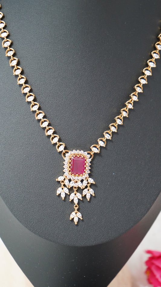 Elegant necklace with matching earrings, crafted with royal pink ruby stone