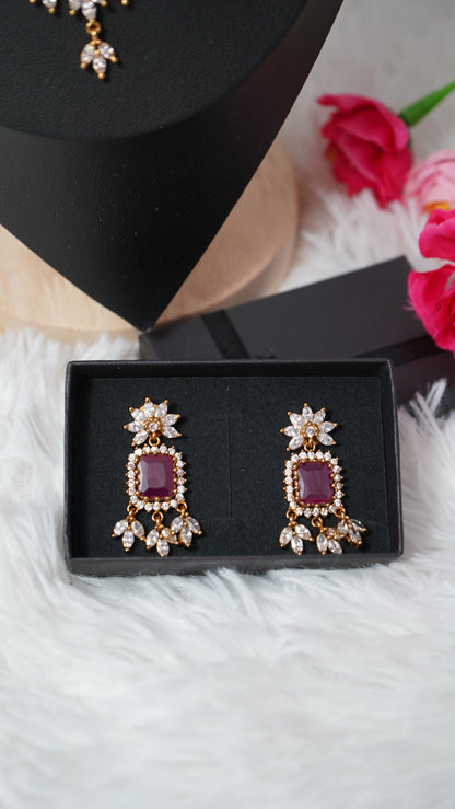 Elegant necklace with matching earrings, crafted with royal pink ruby stone