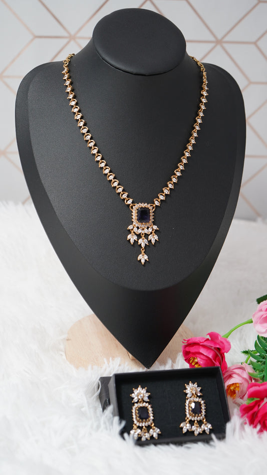 Elegant necklace with matching earrings, crafted with royal  purple ruby stone