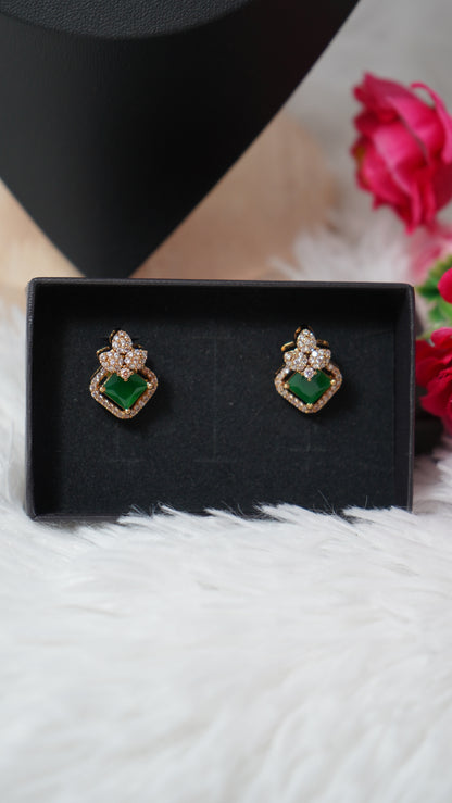 Beautiful short mangalsutra chain featuring black beads and green accents with Ear tops