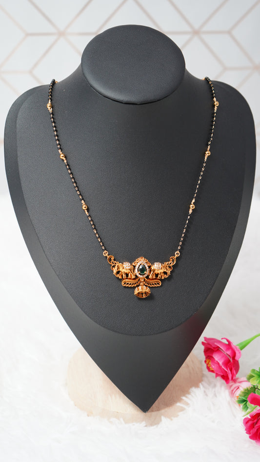 Beautifully crafted black beads chain featuring intricate elephant detailing