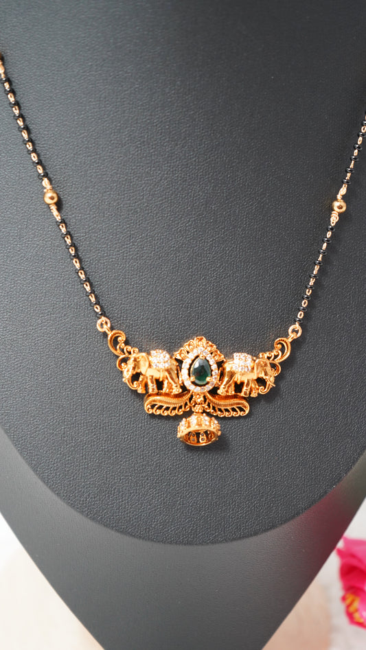 Beautifully crafted black beads chain featuring intricate elephant detailing