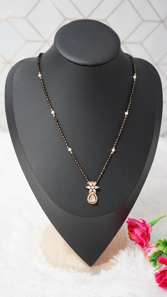 Elegant short Mangal sutra chain with micro gold plating and white stone