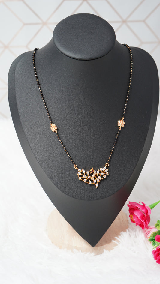 Short elegant black beads chain with peacock pendant