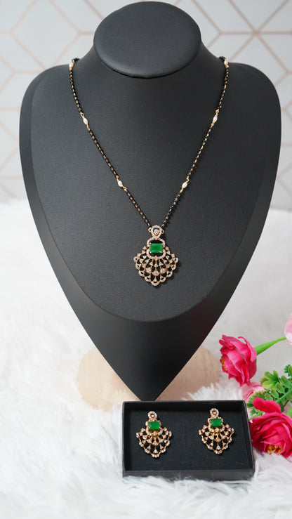 Classic short mangalsutra chain set featuring a statement pendant with ear rings