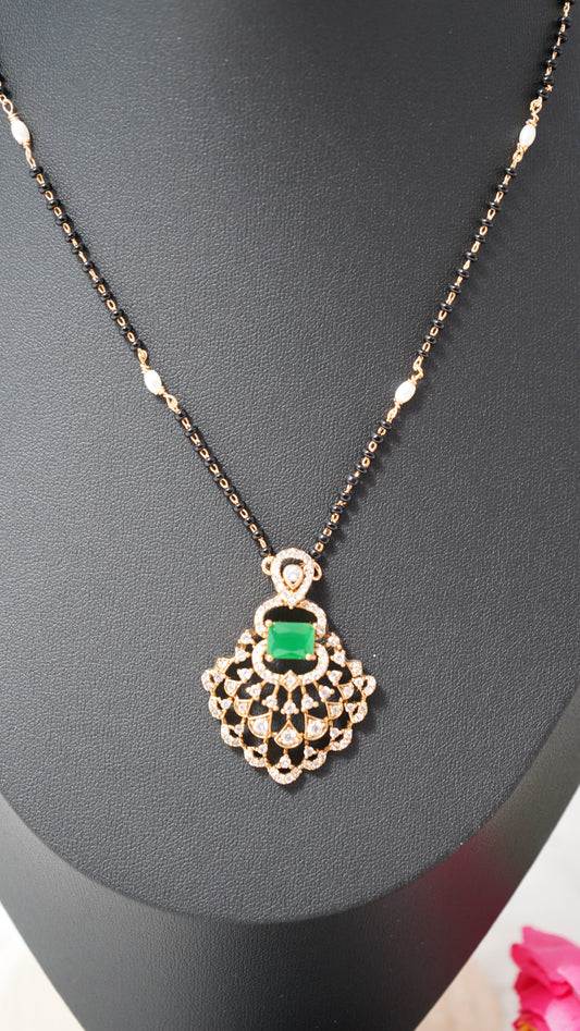 Classic short mangalsutra chain set featuring a statement pendant with ear rings