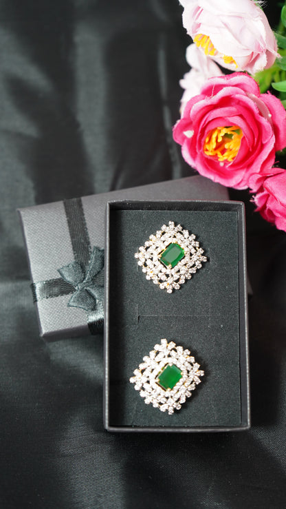 Diamond finish green stone with screw back closure