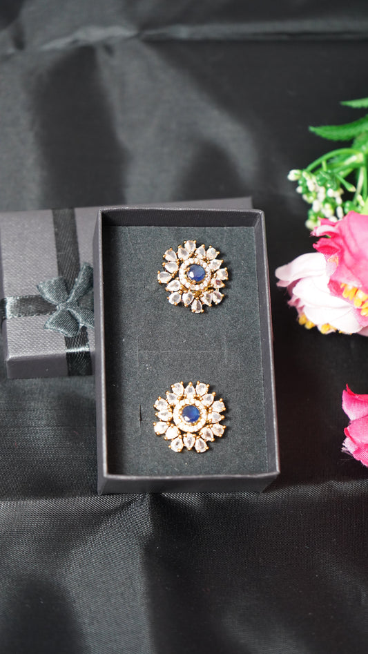 Diamond  alike Studs with dark blue earrings