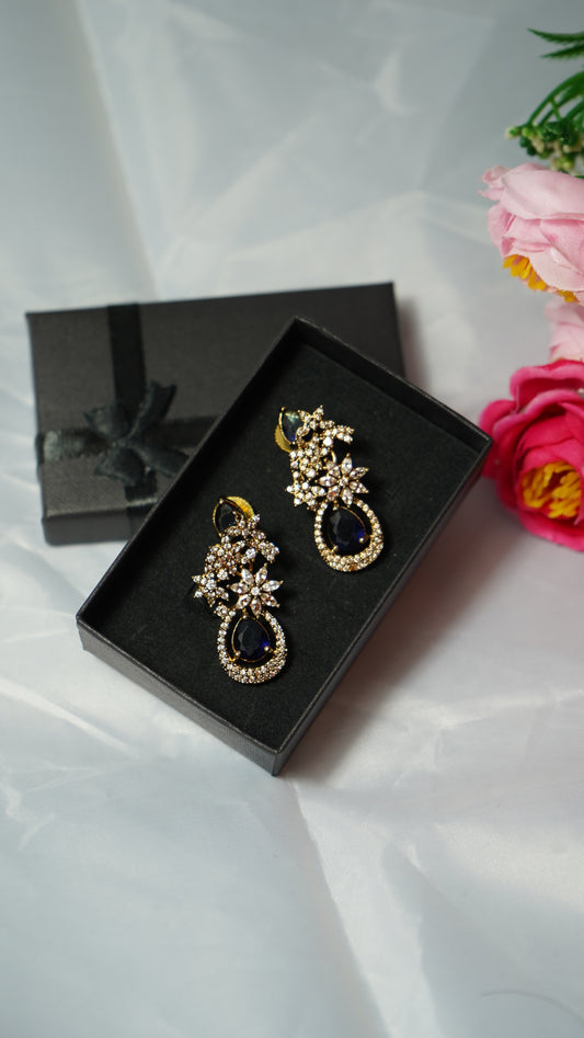 Sparkle diamond blue sapphire finish earrings