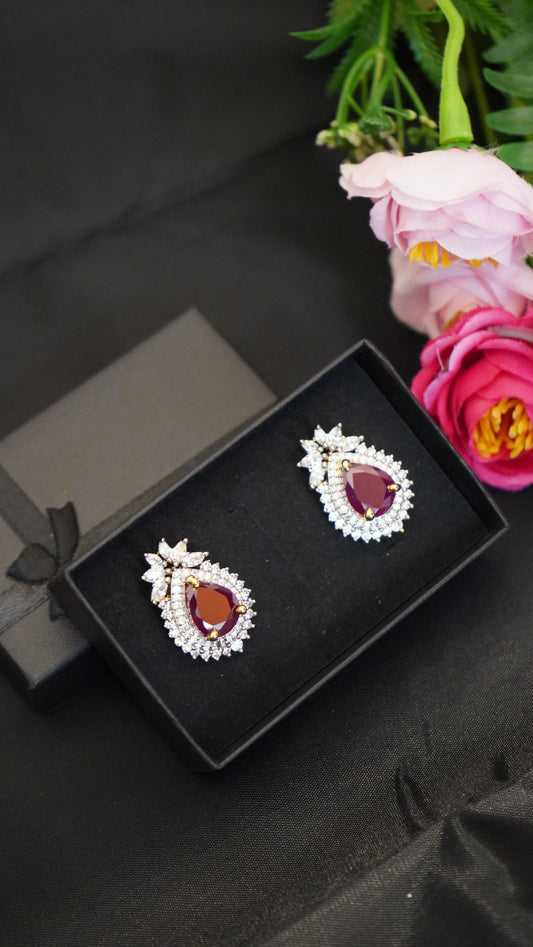 Diamond alike pink studs earrings