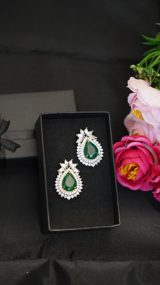 Diamond alike  green studs earrings