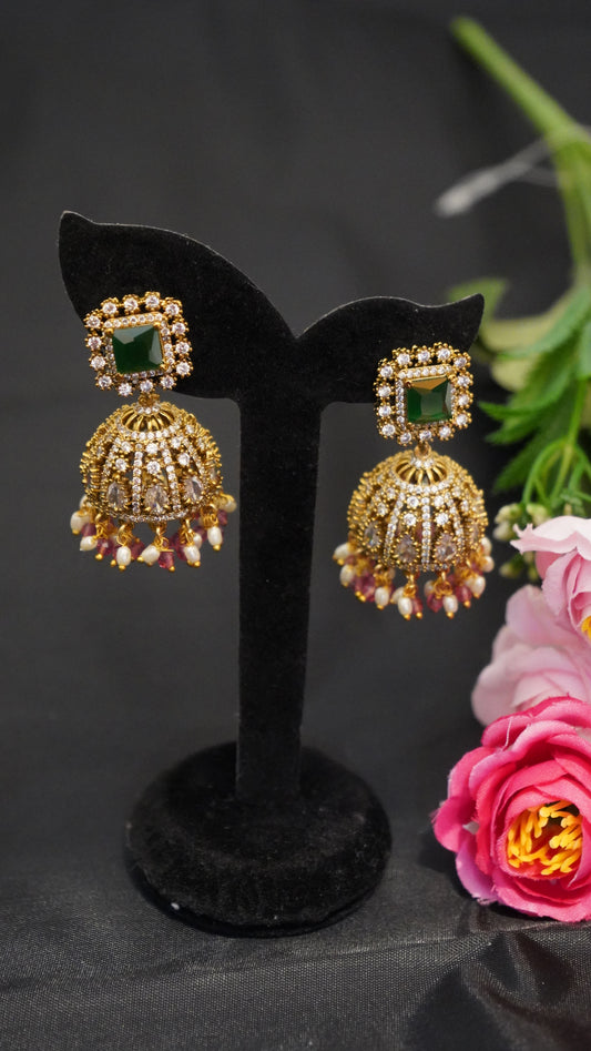 Elegant jhumka earrings with gold finish long Moissanite
