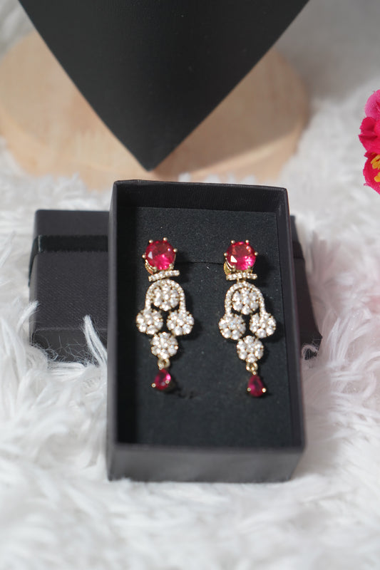 3 Layered red necklace set diamond alike detailing with CZ stones