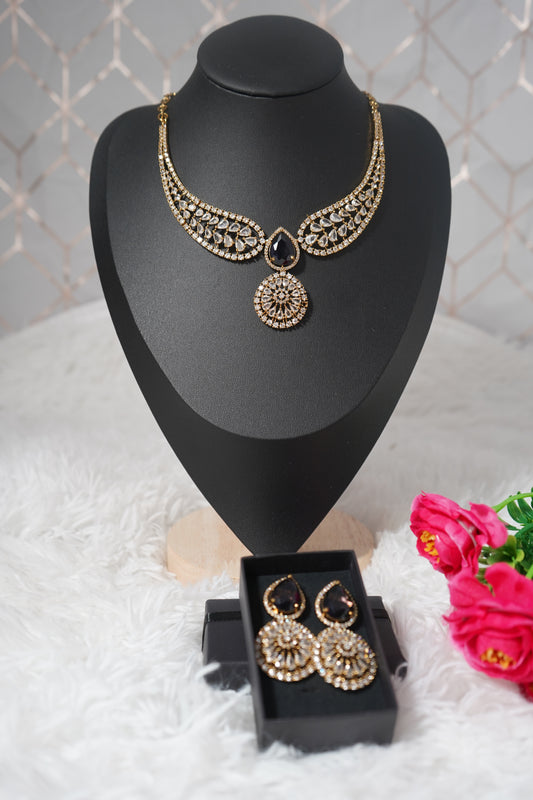 Elegant Choker Necklace Set - Navy Blue