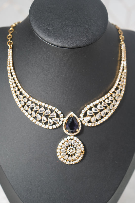 Elegant Choker Necklace Set - Navy Blue