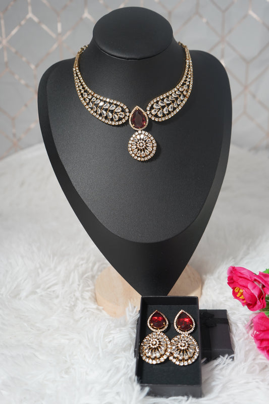 Elegant Choker Necklace Set - Red