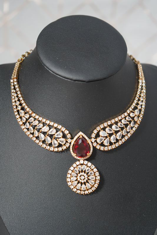 Elegant Choker Necklace Set - Red