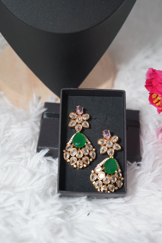 Stunning short necklace set with CZ stones - Pink & Green