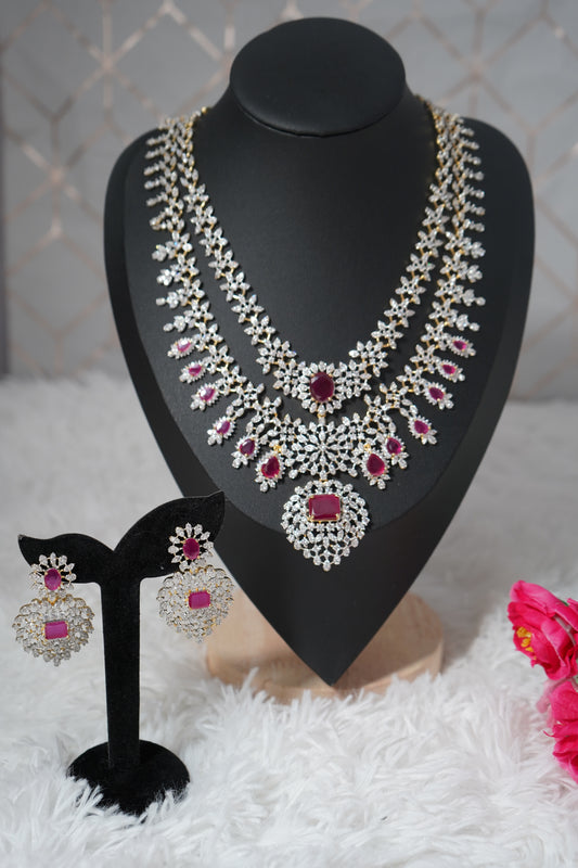 Diamond Replica Premium Quality Necklace Set - Pink 21.5"