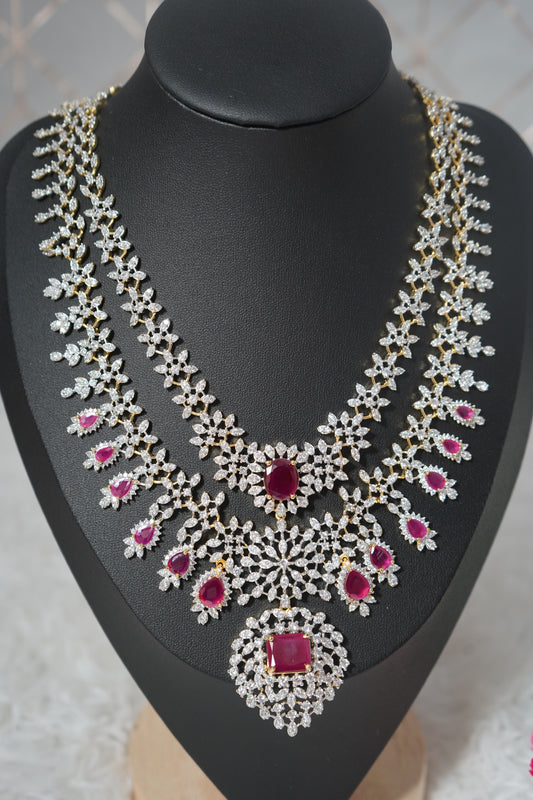 Diamond Replica Premium Quality Necklace Set - Pink 21.5"