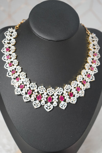 A stunning Pink choker-style necklace set with sparkling white stones -  Pink