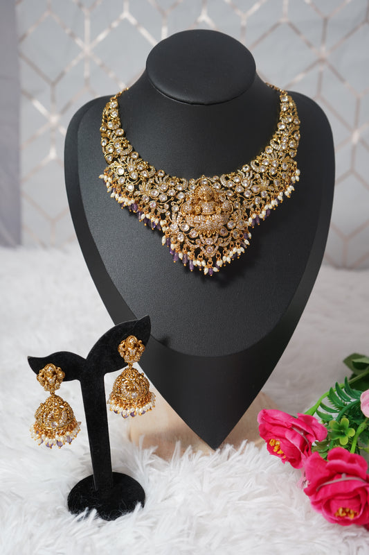 Purple choker-style necklace set with micro gold plating and a divine god motif