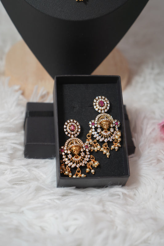 White beads with gold-plated necklace set temple inspired detailing- white