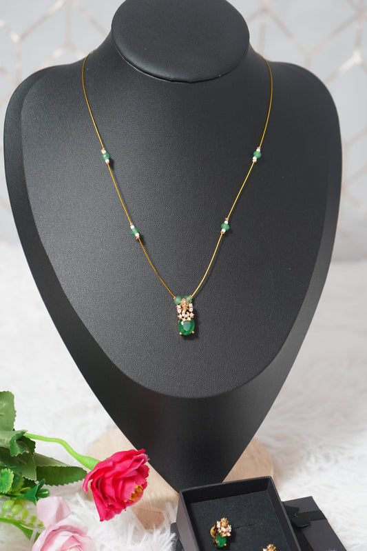 Gold-plated invisible chain adorned emerald green stone with Earrings - Green