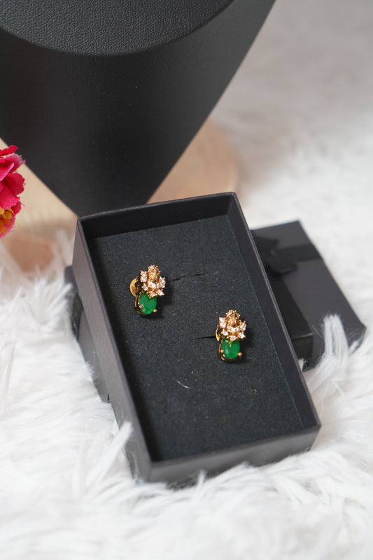 Gold-plated invisible chain adorned emerald green stone with Earrings - Green