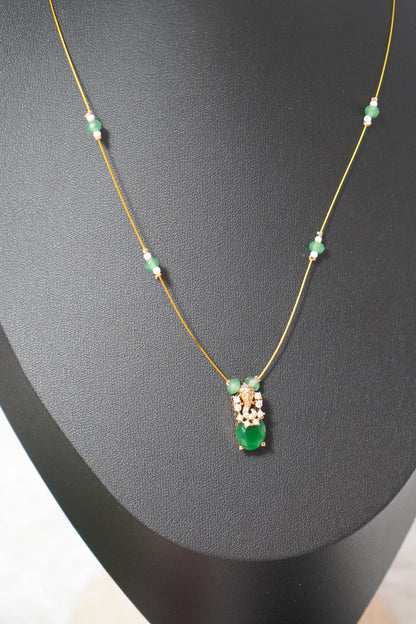 Gold-plated invisible chain adorned emerald green stone with Earrings - Green
