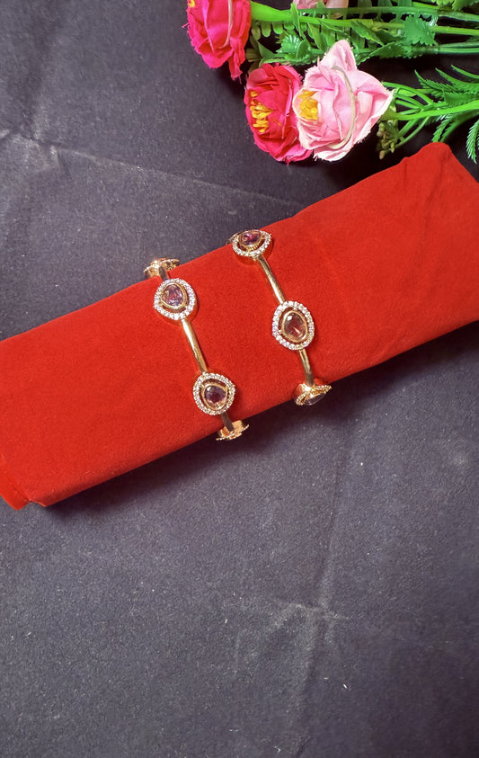 Elegant Stone-Studded Bangles-Purple