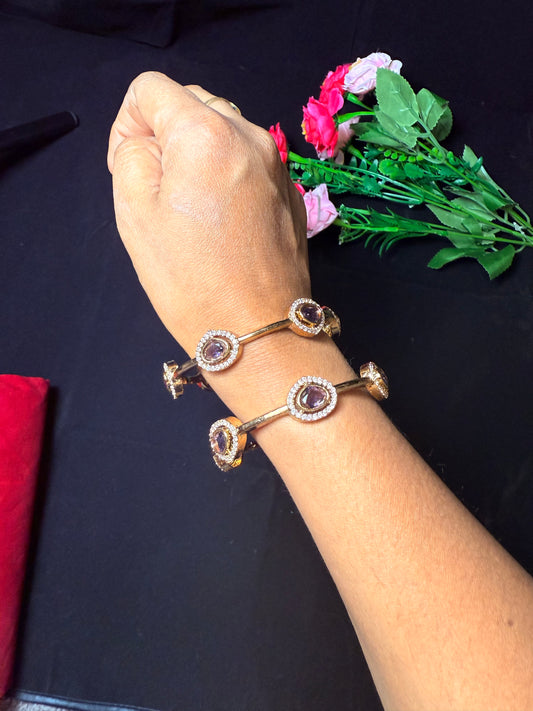 Elegant Stone-Studded Bangles-Purple